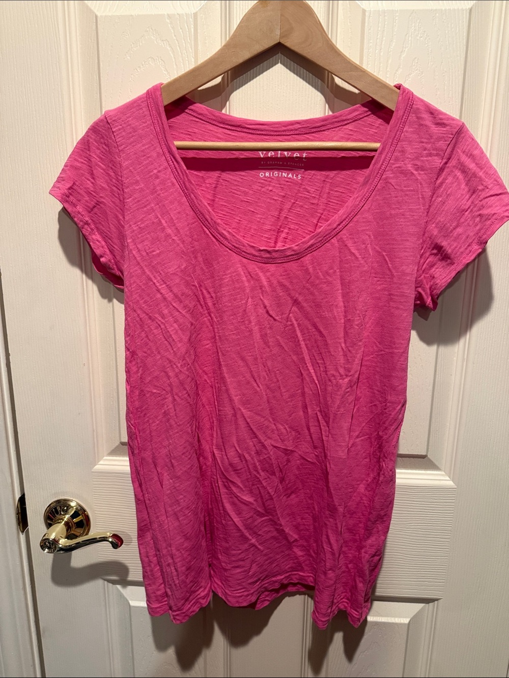 Velvet by Graham & Spencer Hot Pink Scoop Neck Tee with Cap Sleeves